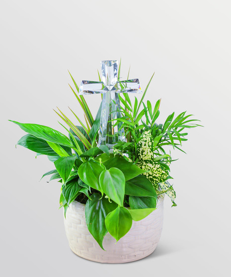 Dish Garden with Crystal Cross Keepsake