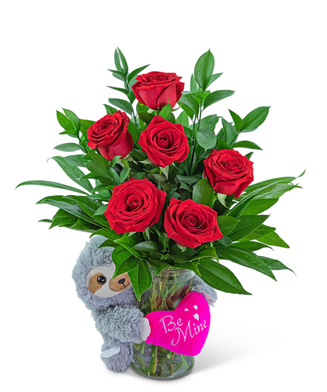 Be Mine Classic Six Red Roses with Stuffed Bear